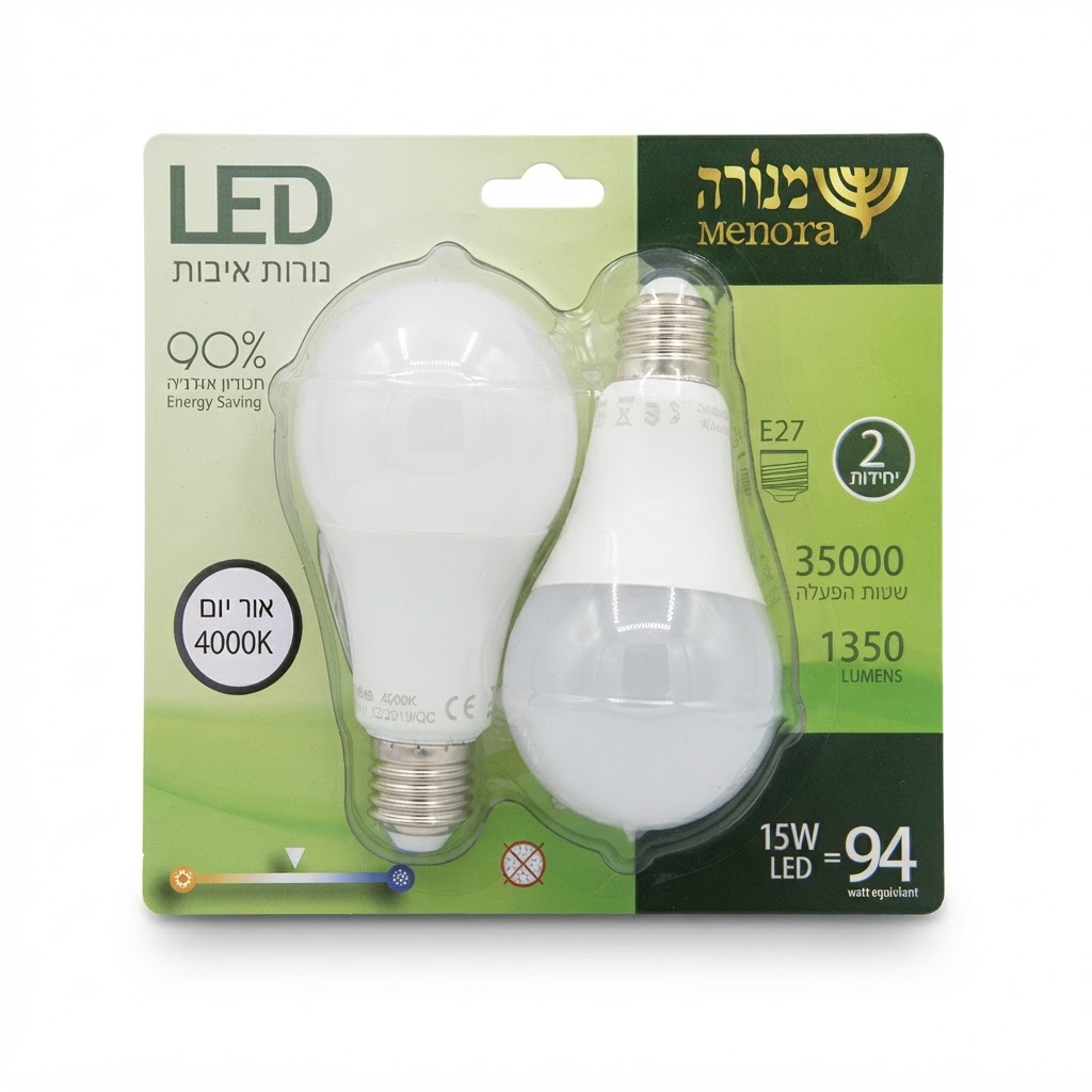 זוג נורות לד 15W  - אור יום 4000K