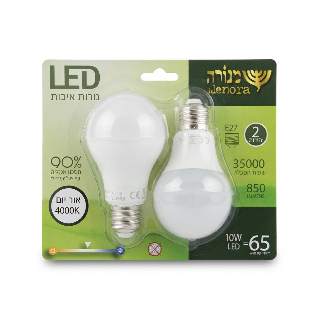 זוג נורות לד 10W - אור יום 4000K
