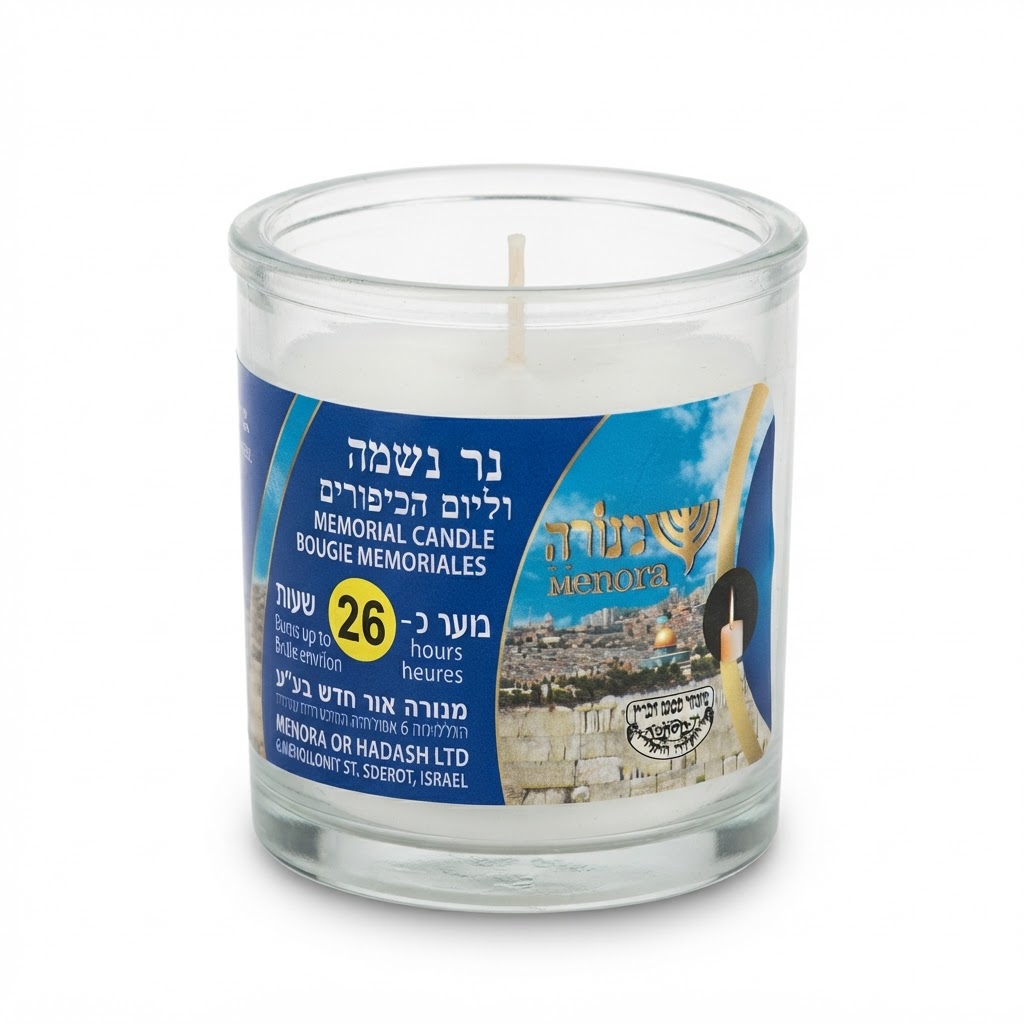 נר נשמה זכוכית, בוער כ-26 שעות