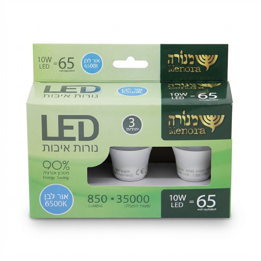  3 נורות לד 10W - אור לבן 6500K
