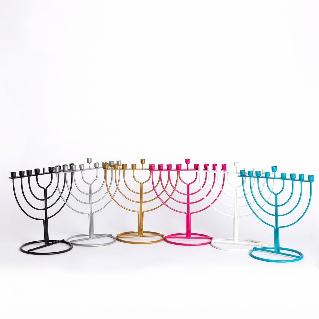 חנוכיית מתכת במגוון צבעים