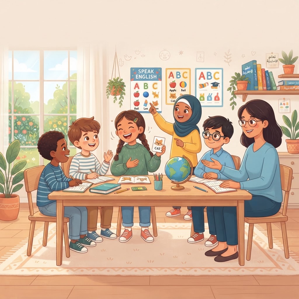 تعليم الأطفال المحادثة باللغة الإنجليزية: من الحفظ إلى التطبيق العملي