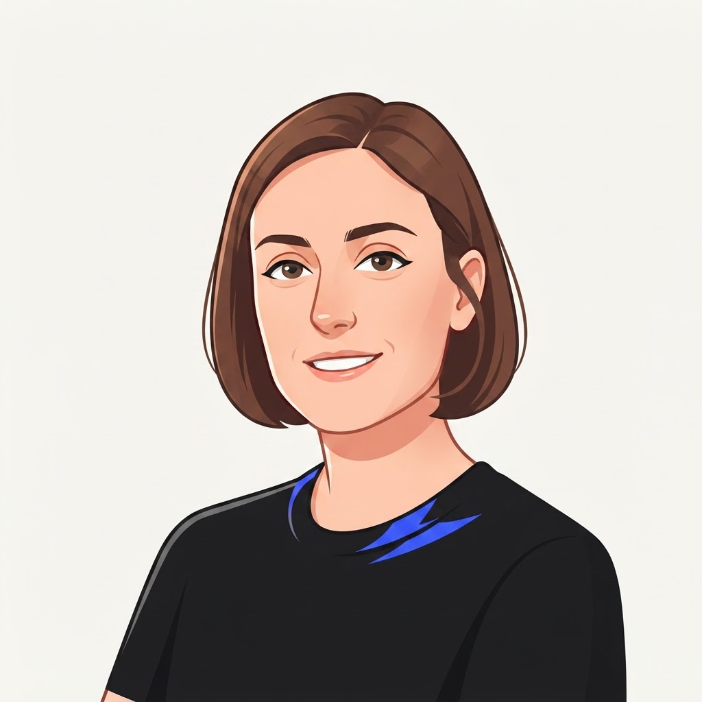 Illustrated portrait of Sarah Rolland, founder of Operato AI — friendly cartoon-style headshot.