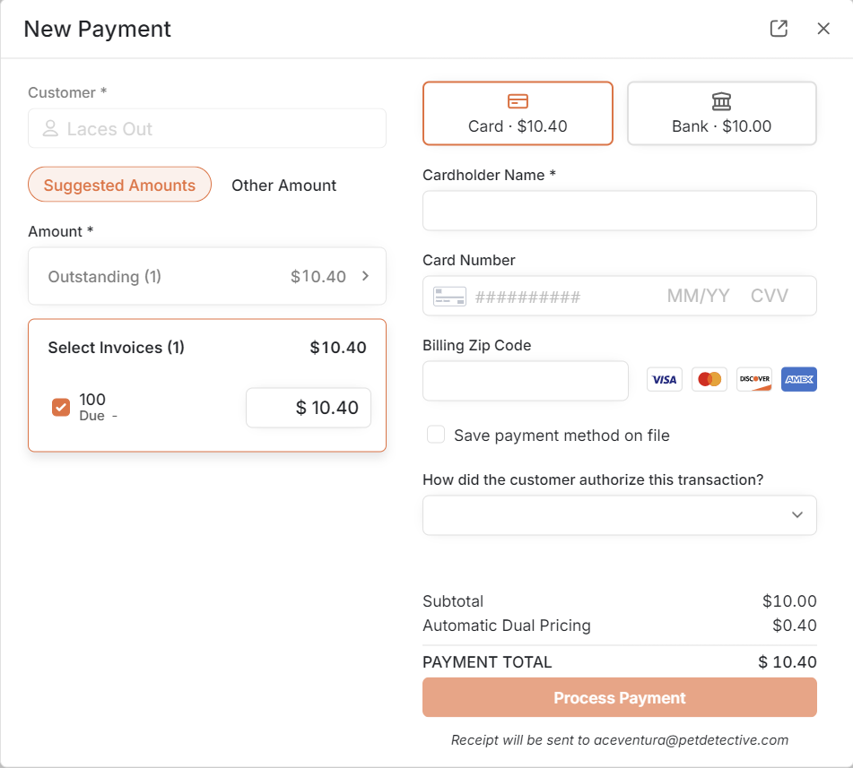 QuickBooks New Payment Screen