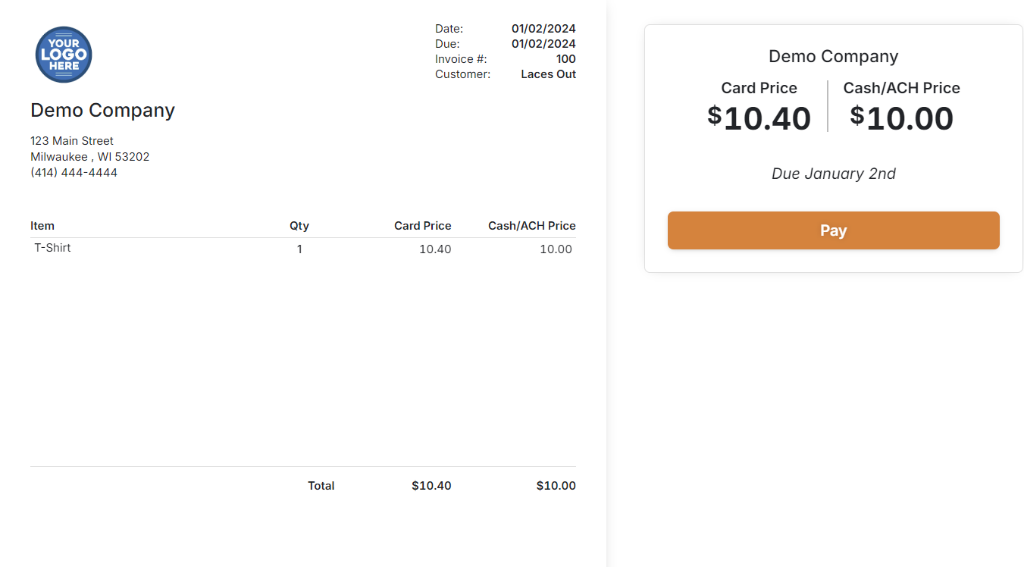 QuickBooks Dual Pricing Invoice