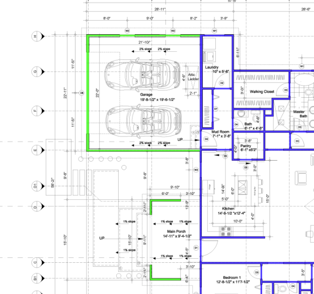 Floor plan markup with wall annotations