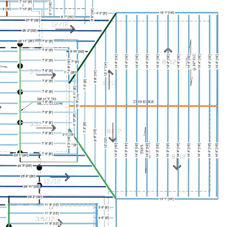 Roof framing plan with dimensions