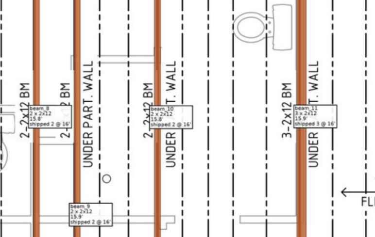 Floor beam layout with dimensions