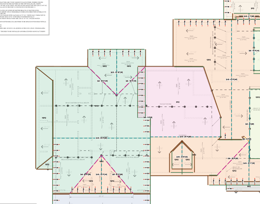 Roof design markup with rafter layout