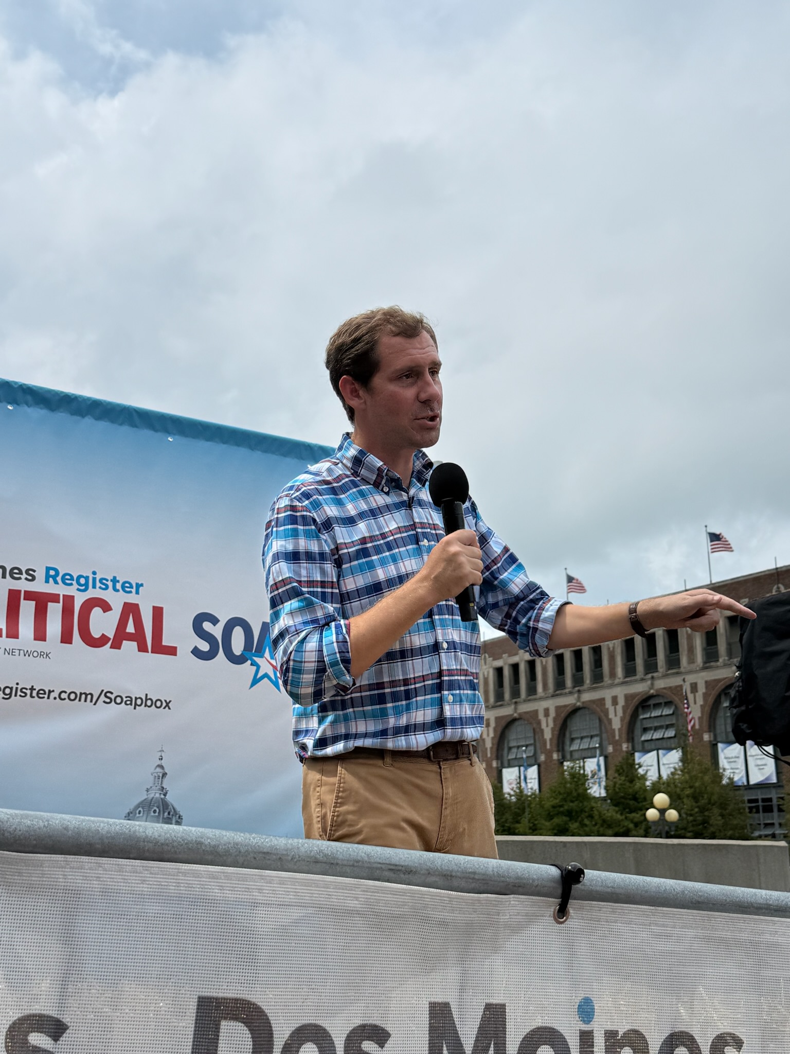 Michael Bridgford speaking at an outdoor campaign event