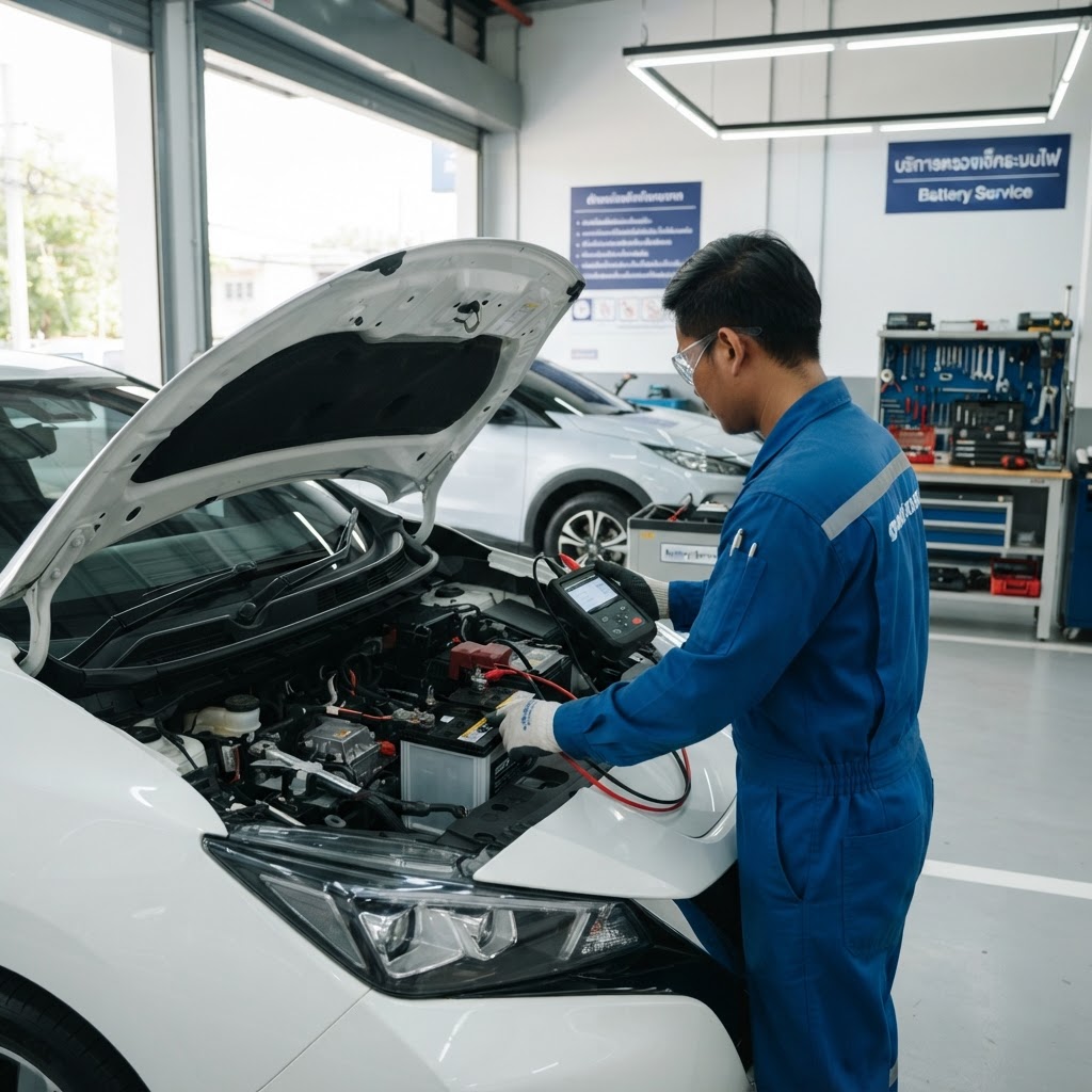 ภาพประกอบบทความ เจาะลึก แบตเตอรี่ 12V สำหรับรถ EV และรถ Hybrid ที่เจ้าของรถต้องรู้ โดย AI สำหรับร้านแบตเตอรี่ปทุมธานี