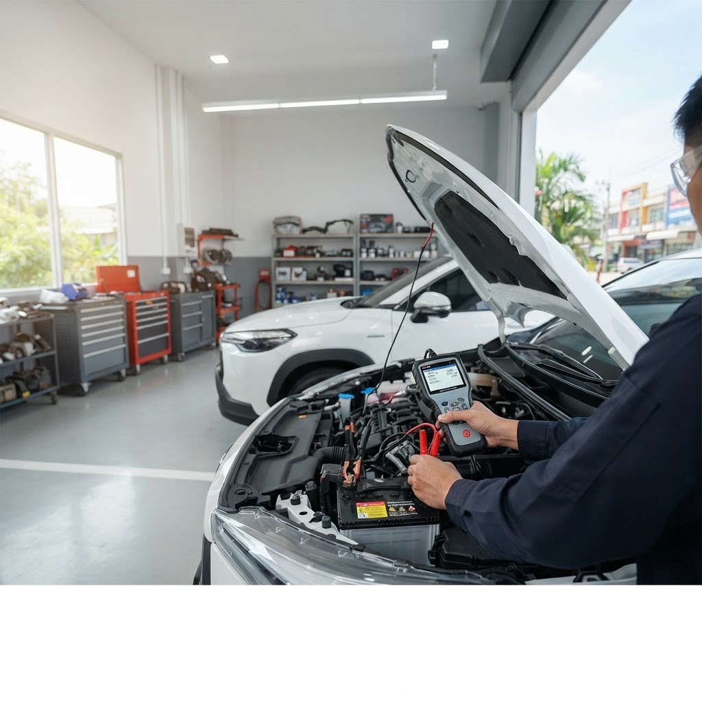 ภาพประกอบบทความ เจาะลึกการดูแลและเปลี่ยนแบตเตอรี่รถ EV และ Hybrid สำหรับผู้ใช้ในย่านปทุมธานี โดย AI สำหรับร้านแบตเตอรี่ปทุมธานี