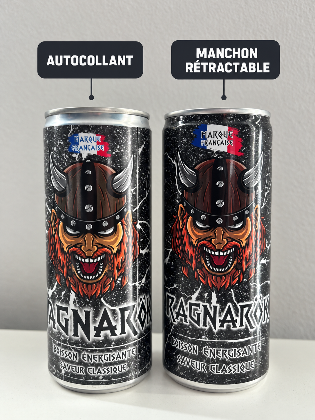 Différence entre un autocollant et un manchon rétractable sur une canette
