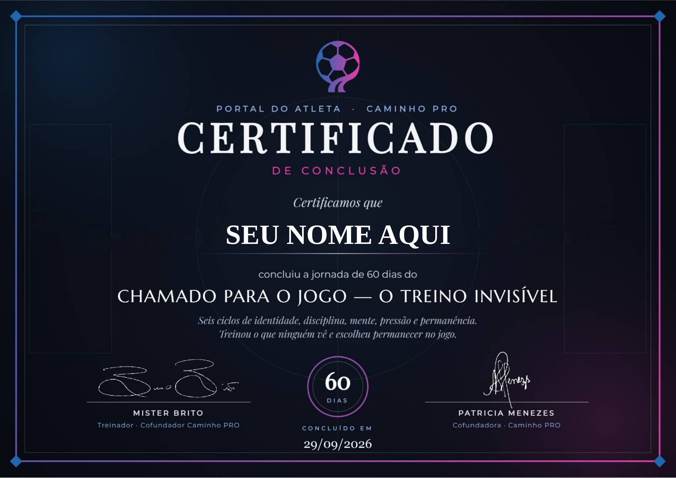 Certificado digital de conclusão do Chamado para o Jogo