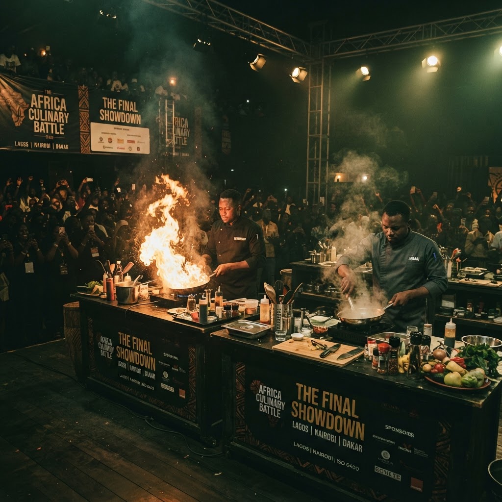Chefs competing in a live cook-off