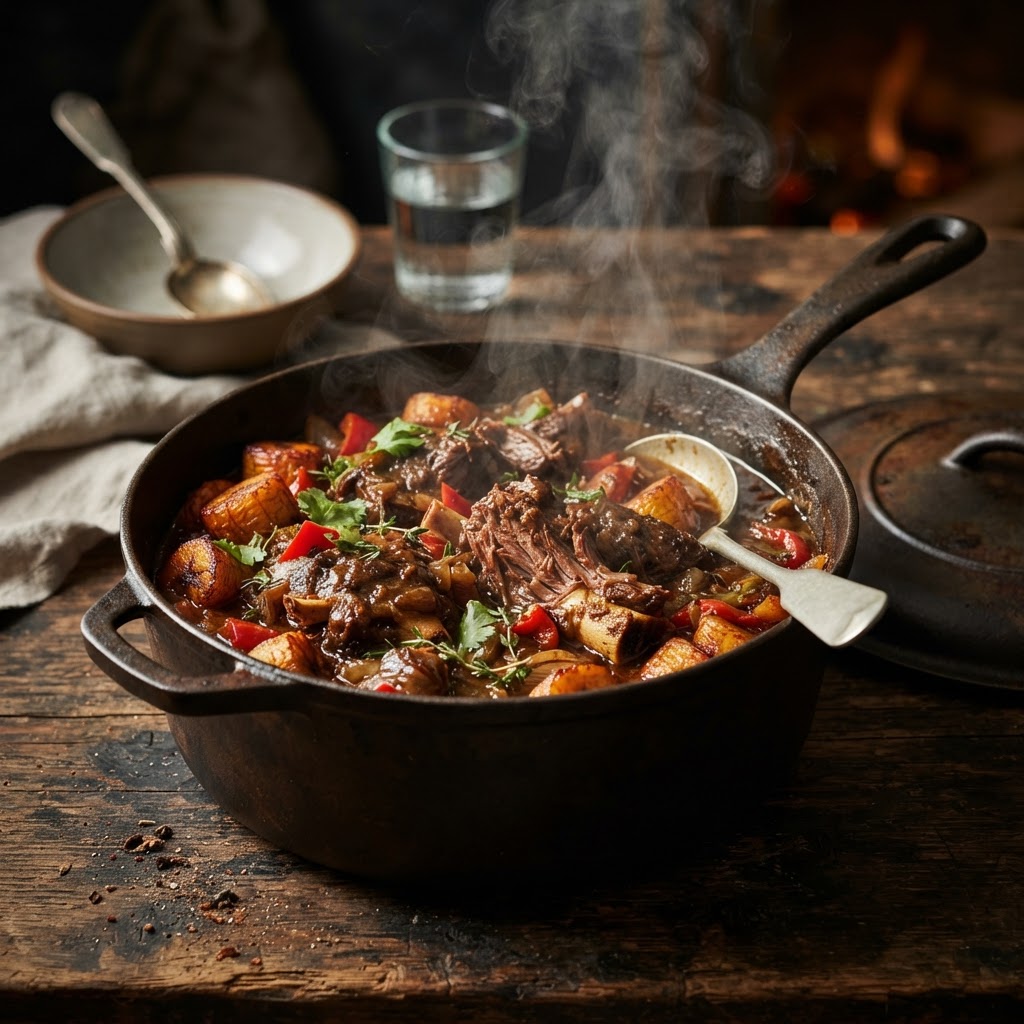 Slow-cooked Afro-fusion goat stew, Kigali