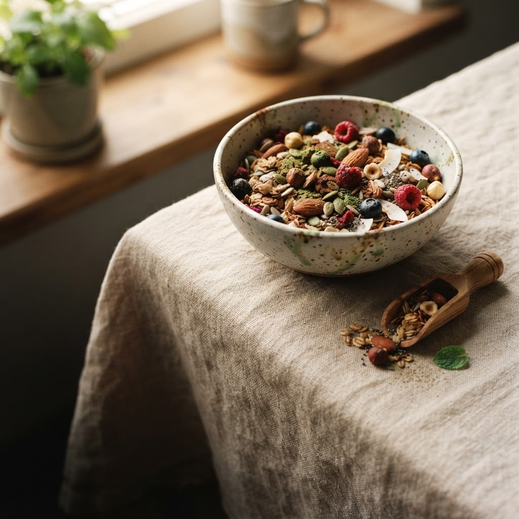 Freshly prepared blend in a ceramic bowl