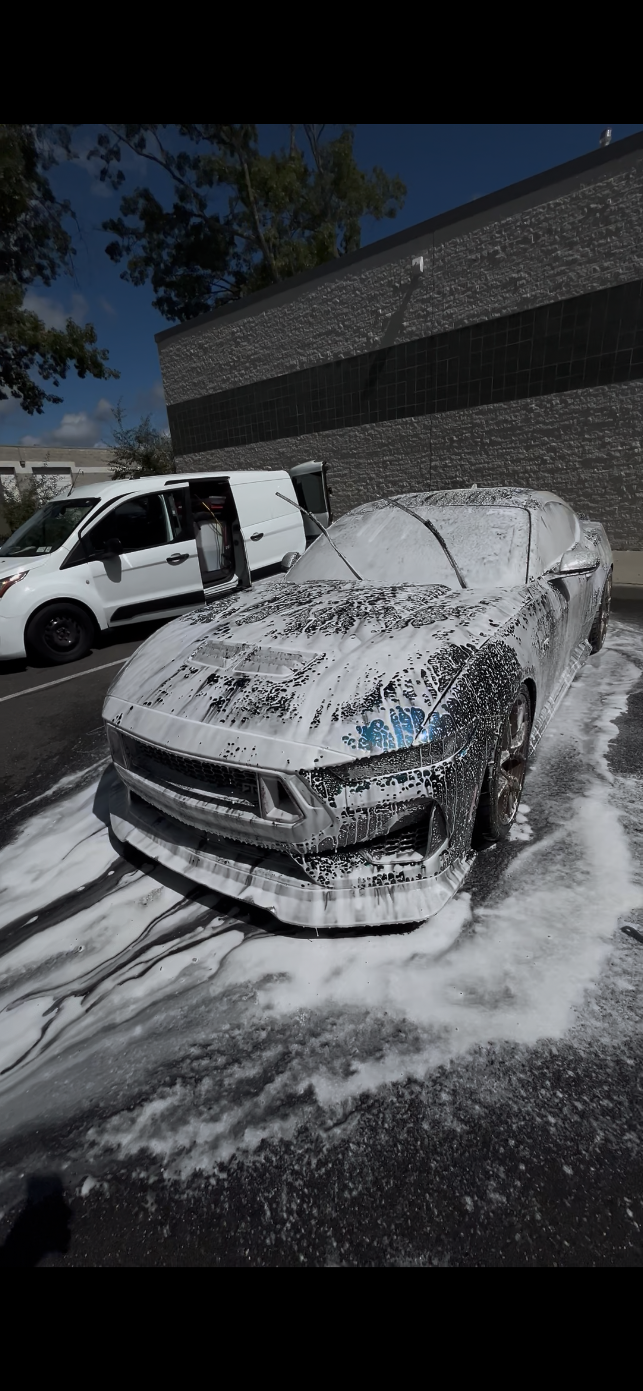 Mustang foam pre-wash during mobile detailing