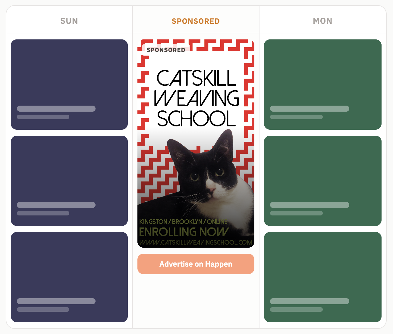 Example sponsored ad card on Happen