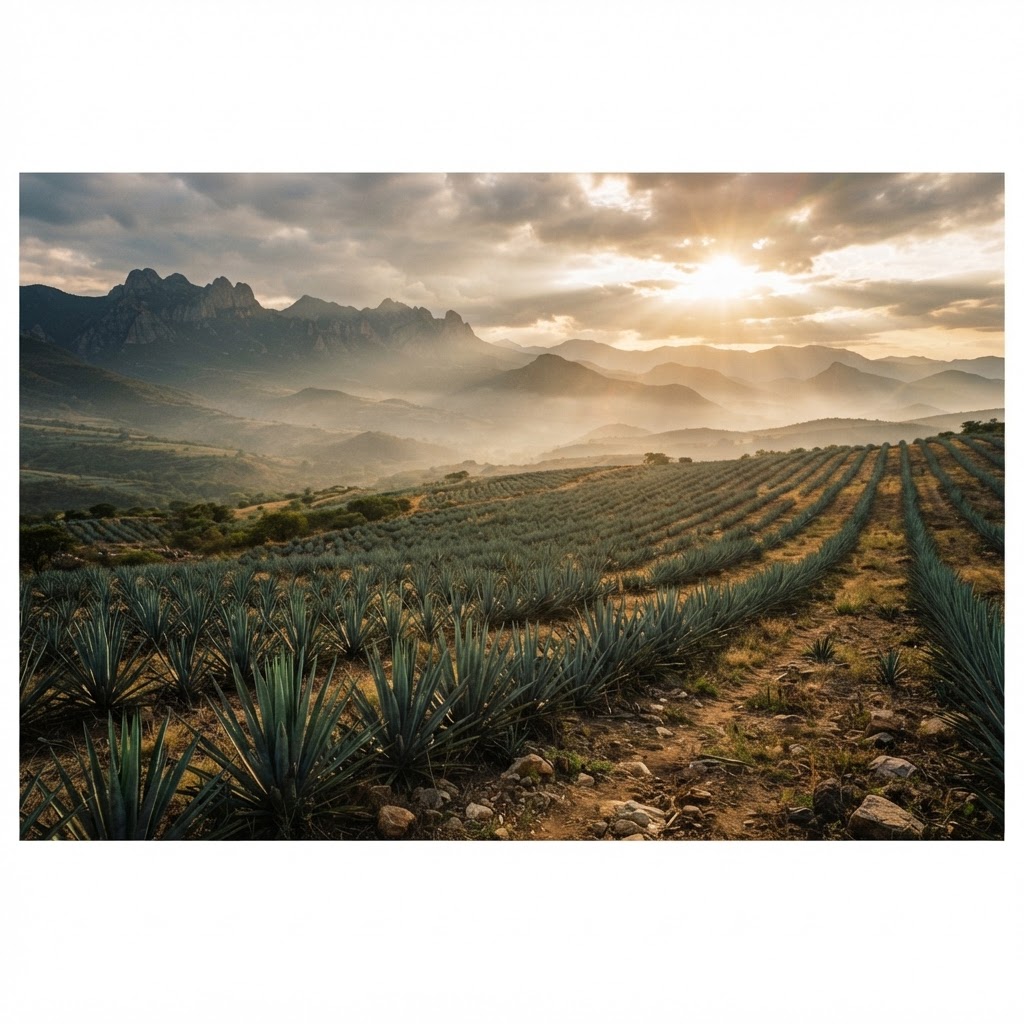 Campo de agave al atardecer en México