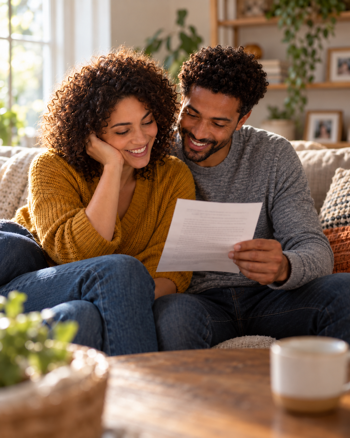 A couple reading together at home