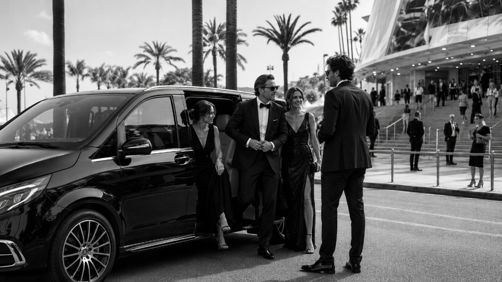 Private chauffeur service in Cannes with a premium Mercedes vehicle