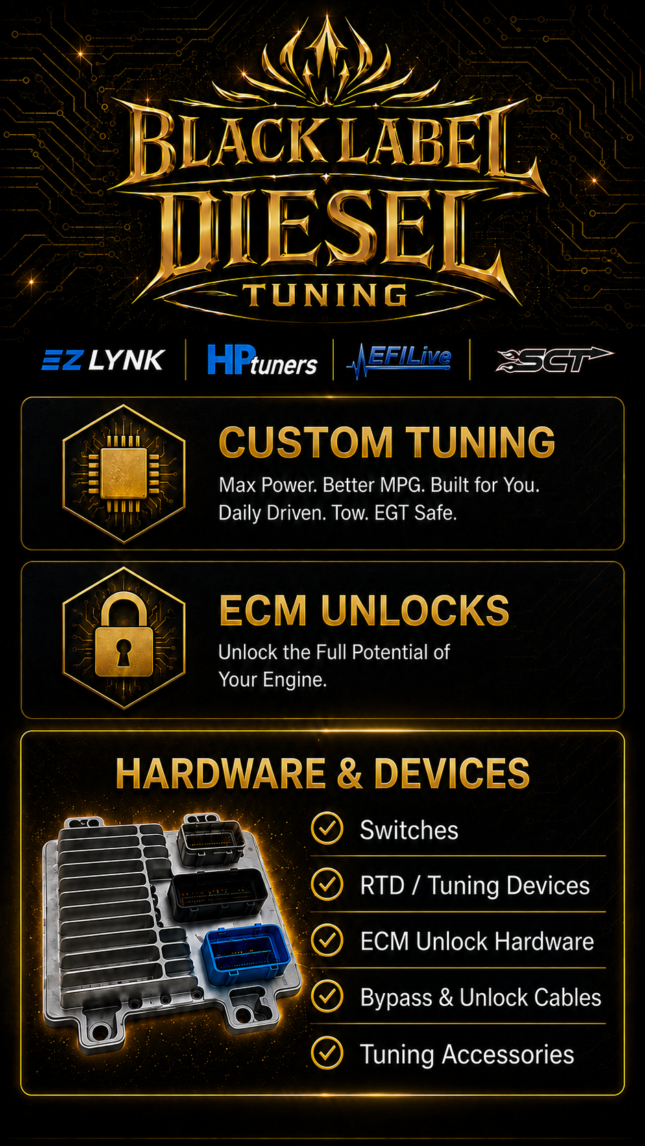 Black Label Diesel Tuning services and supported tuning platforms