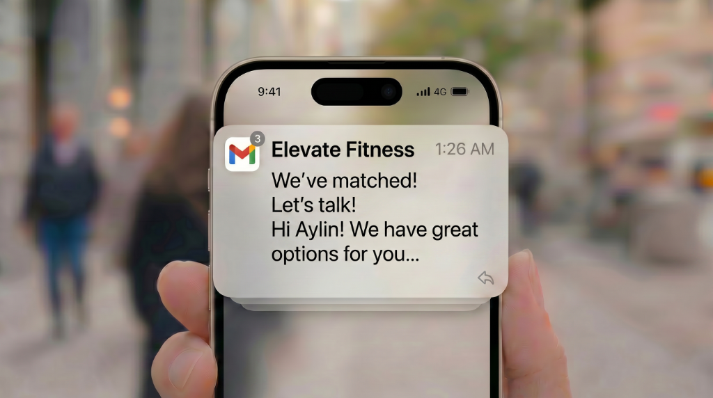Mobile device with fitness app notification