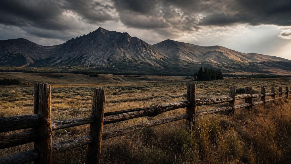 Montana ranch fence with mountains