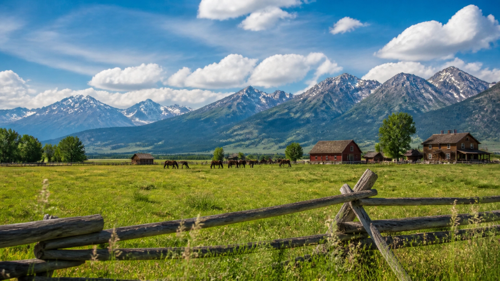 Montana ranch with mountain backdrop