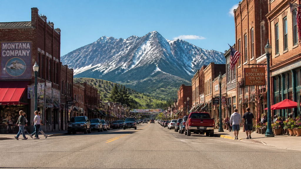 Montana Main Street with mountains