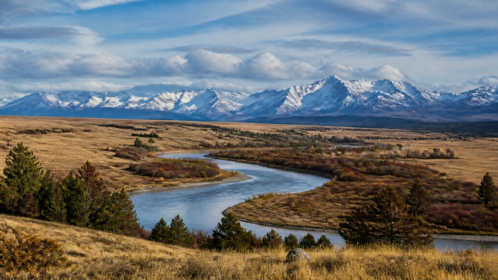 Montana river and mountain landscape