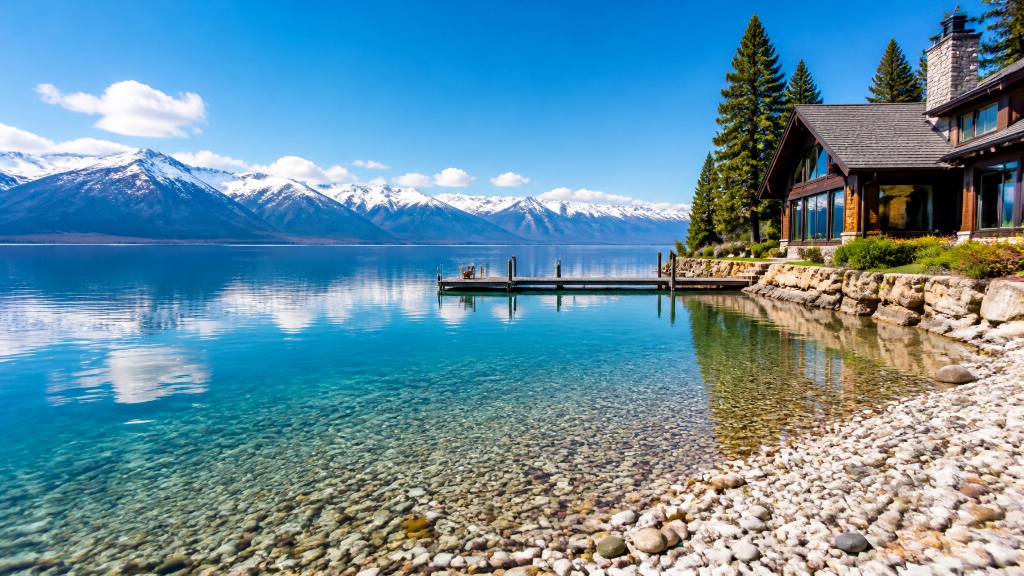 Luxury Montana lakefront cabin with stunning alpine views