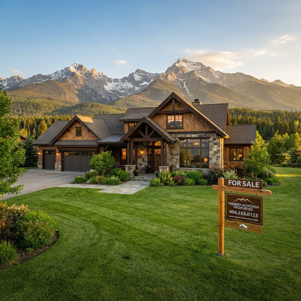 Montana home for sale with mountain backdrop