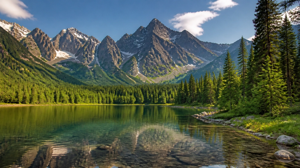 Montana mountain lake with snow-capped peaks