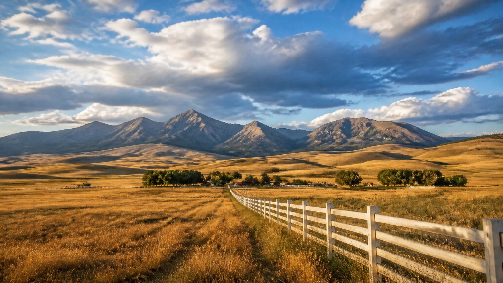 Montana ranch valley with mountains