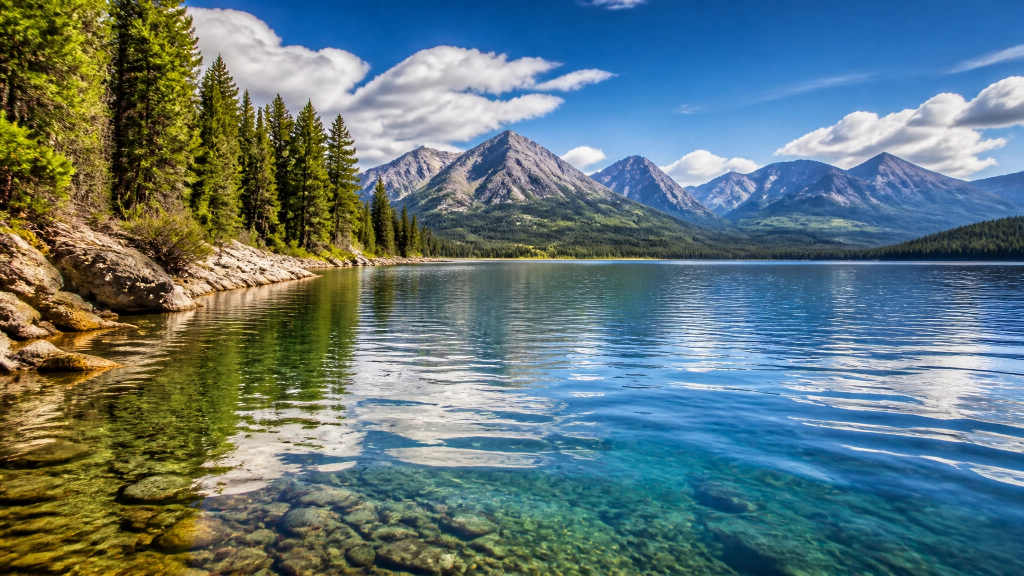 Montana waterfront lake with mountains