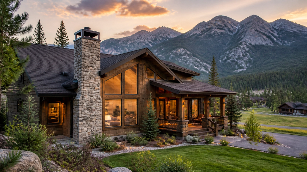 Montana cabin at twilight