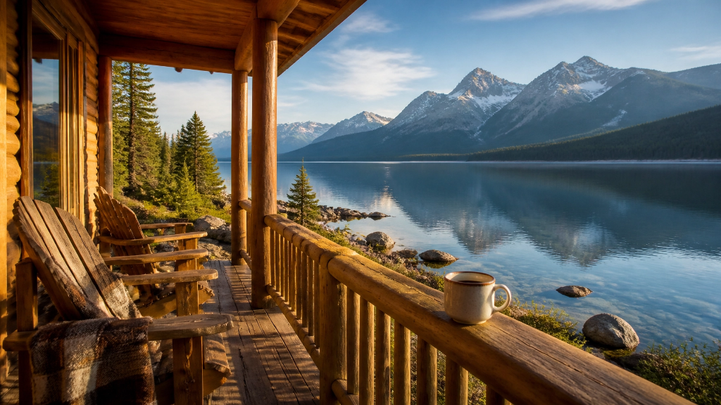 Montana lakeside cabin with mountain views