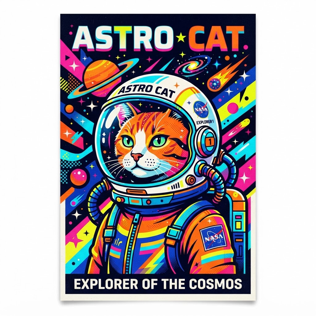 Chat astronaute pop art