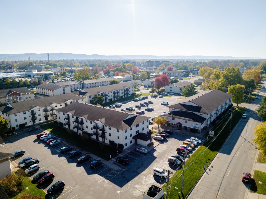 Aerial view of a PRE/3 apartment community