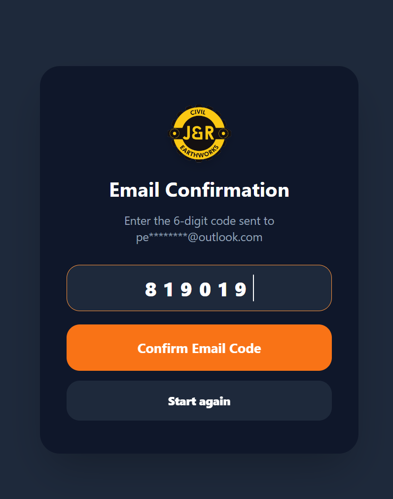 Mobile email confirmation screen requiring a 6-digit code