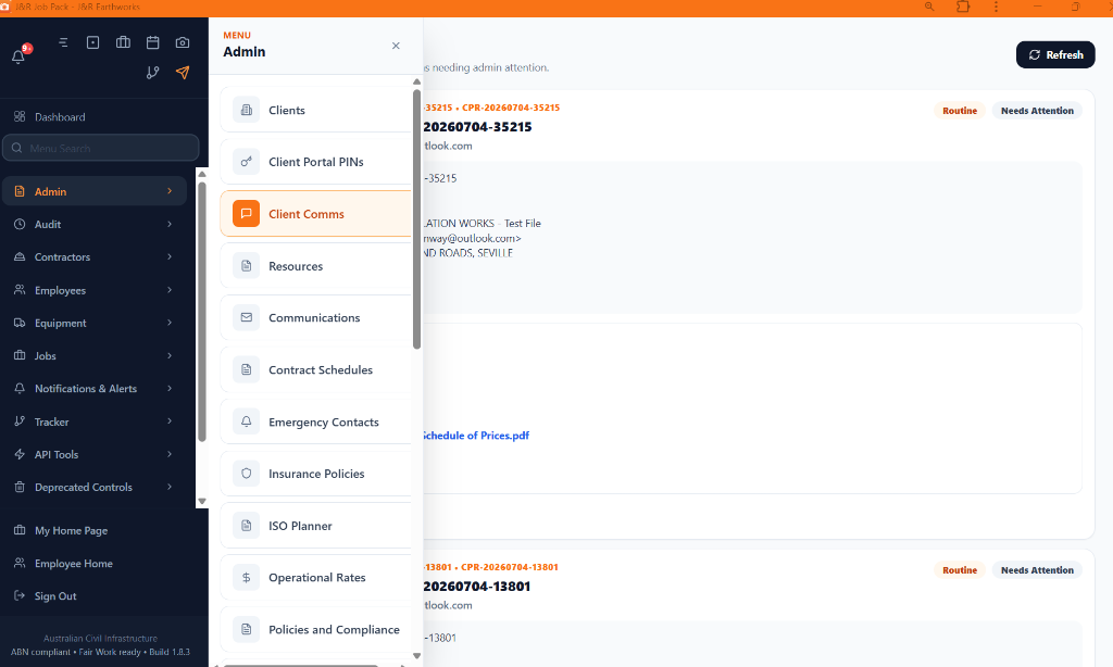Admin navigation menu