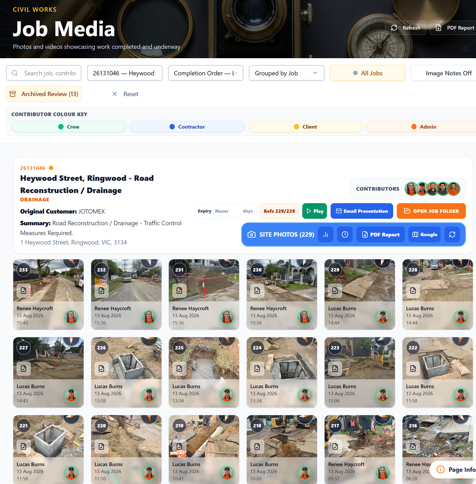 Job Media filter bar showing the Archived Review option beside the standard controls