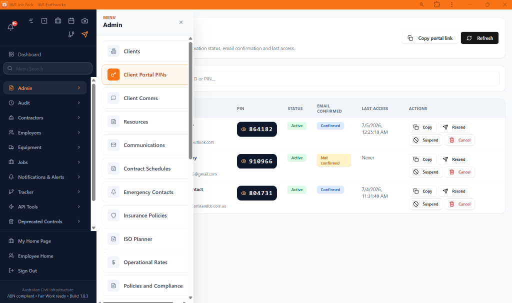 Client Portal PIN management