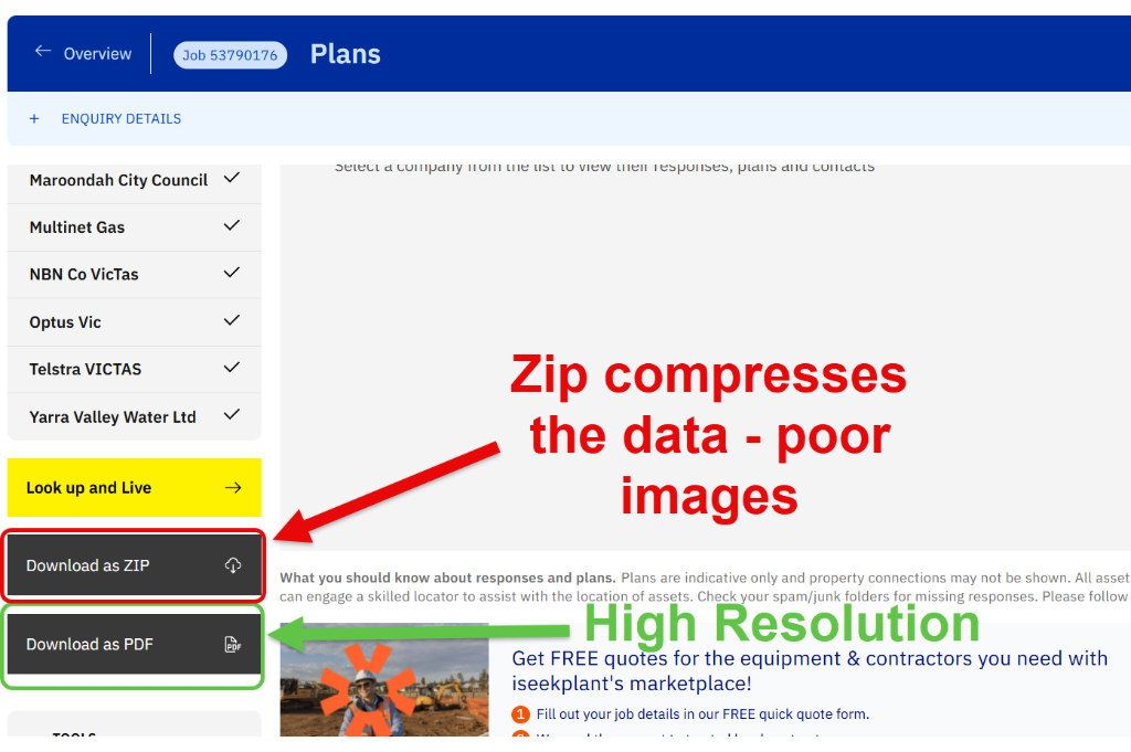 BYDA plans page showing Download as PDF instead of ZIP