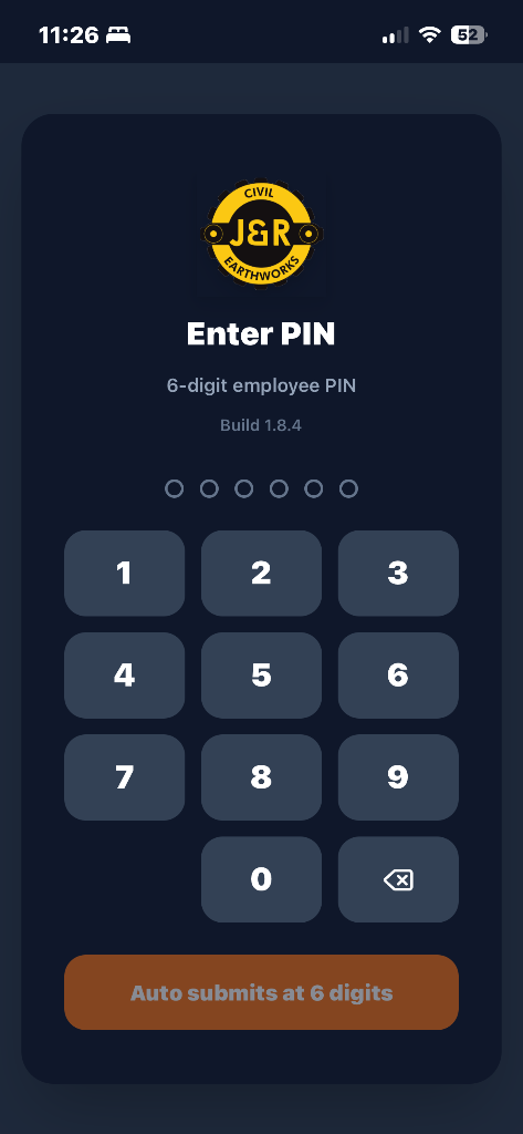 Crew PIN screen