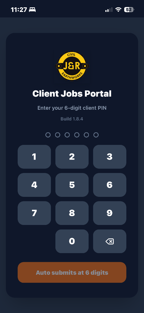Client PIN screen