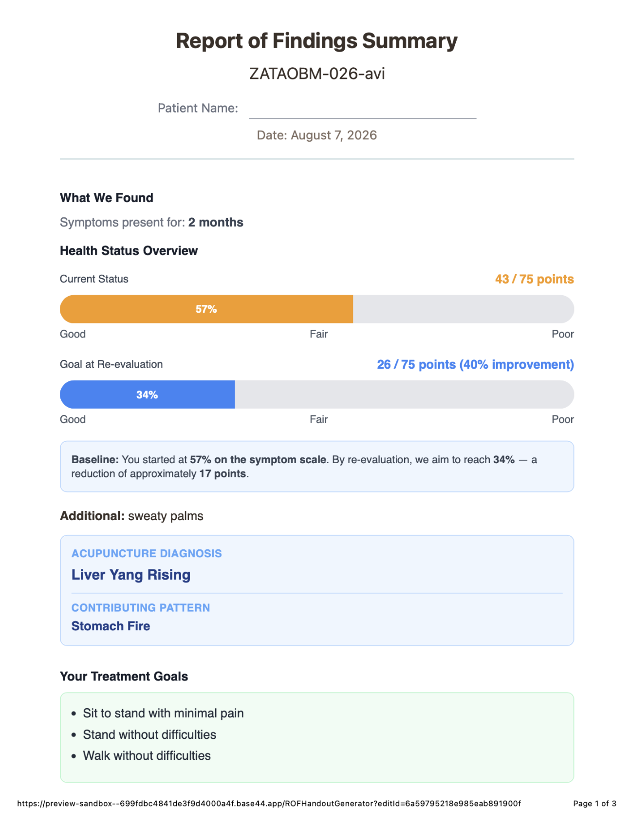AcuProHealth Report of Findings Summary on a tablet