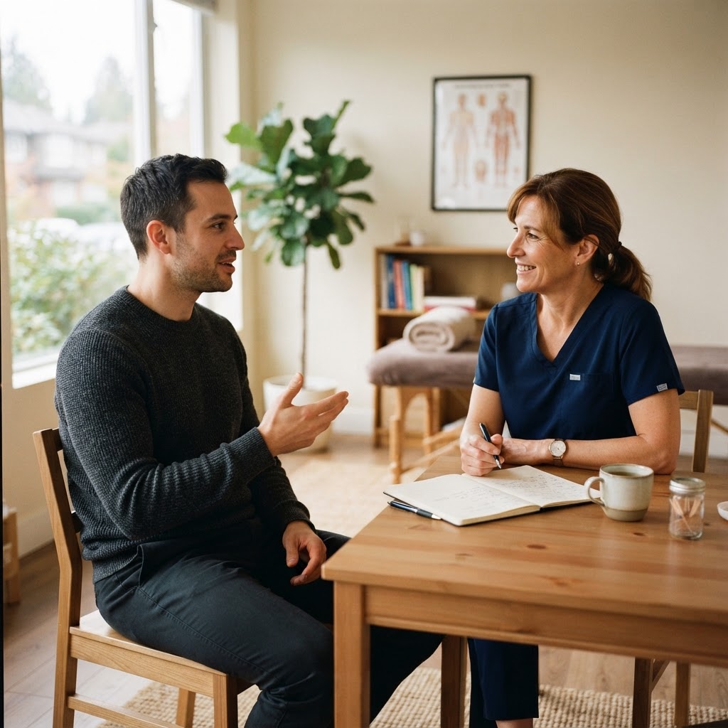 Practitioner and patient in consultation